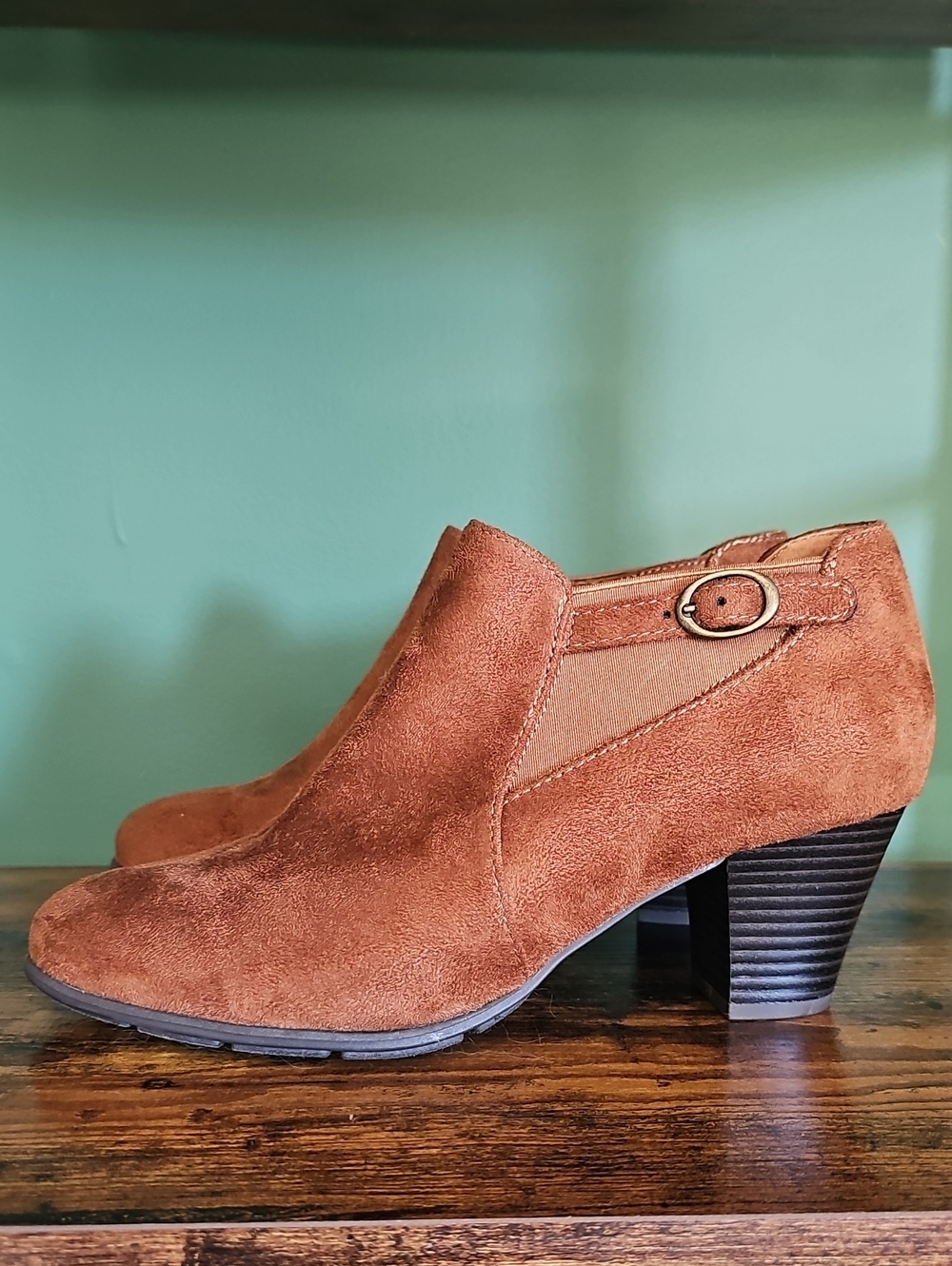 Womens Suede Ankle Booties in Rust